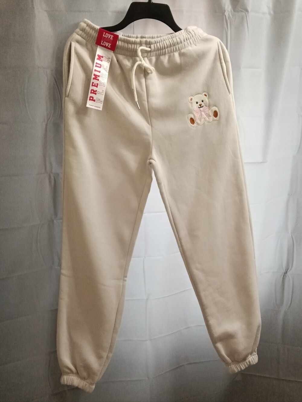 Love Love Love Kids Cream Teddy Jogger Pants - Premium